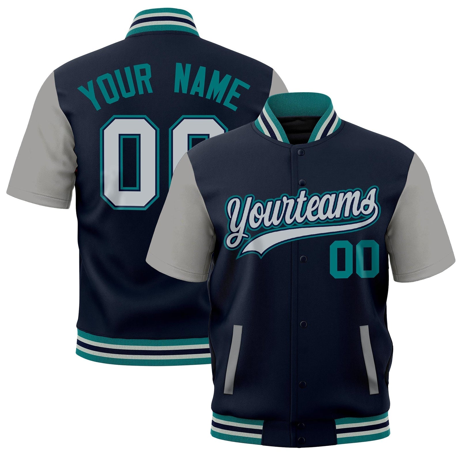 Custom Gray Teal Silver Full-Snap Classic Style Jacket| KXKSHOP