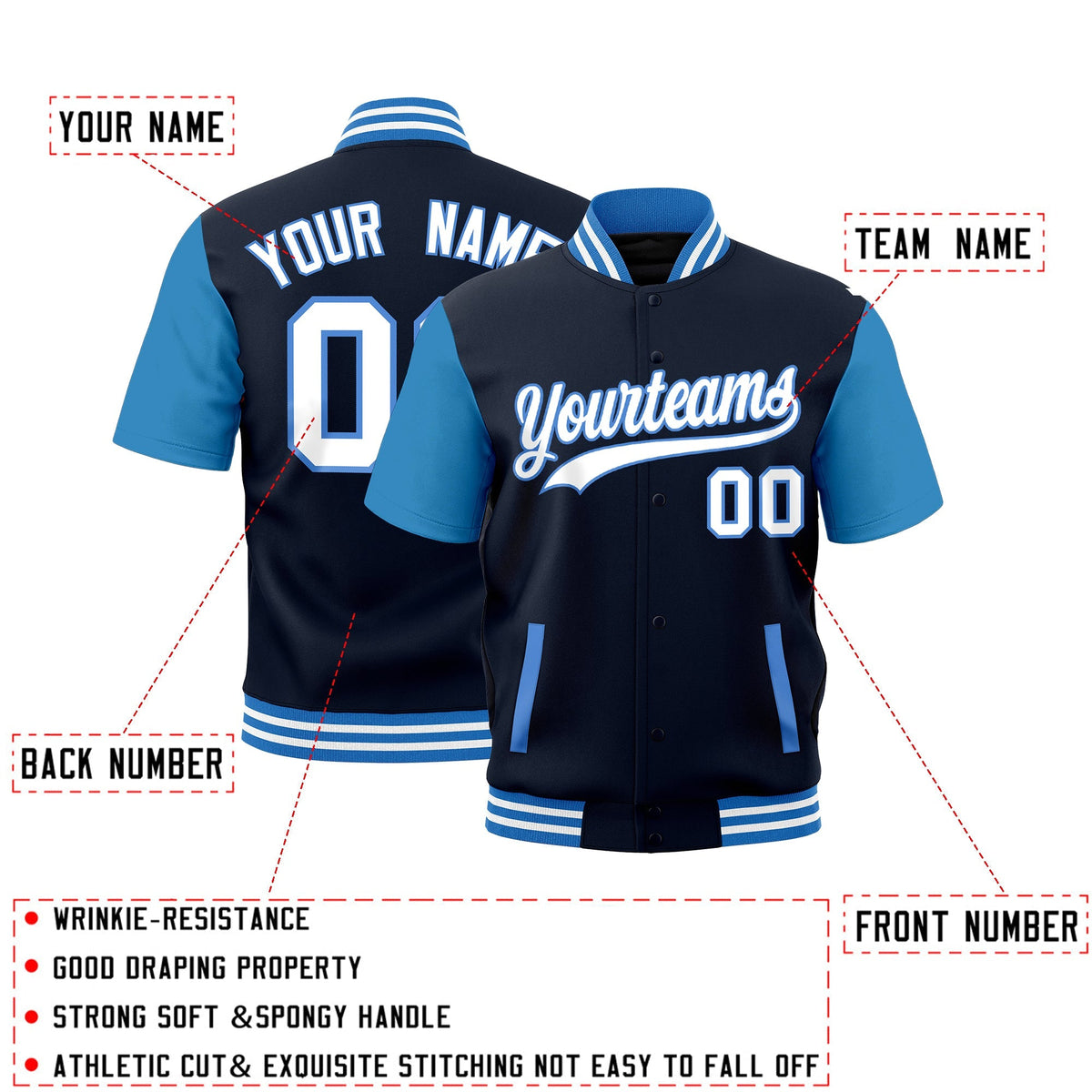 Custom Powder Blue White Full-Snap Classic Style Jacket| KXKSHOP