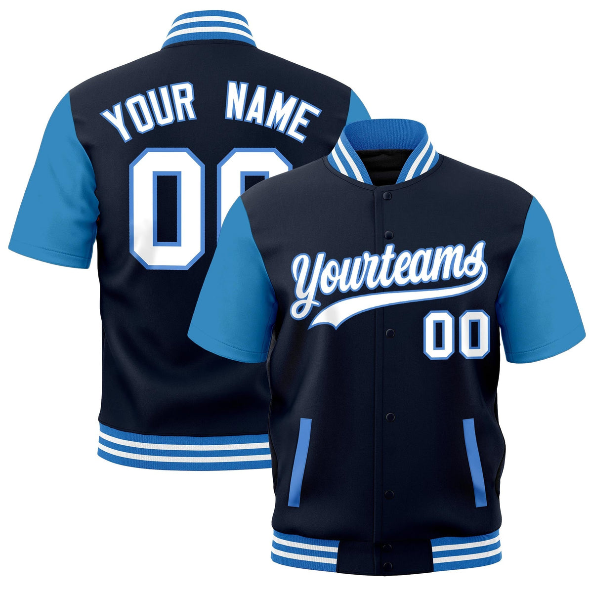 Custom Powder Blue White Full-Snap Classic Style Jacket| KXKSHOP