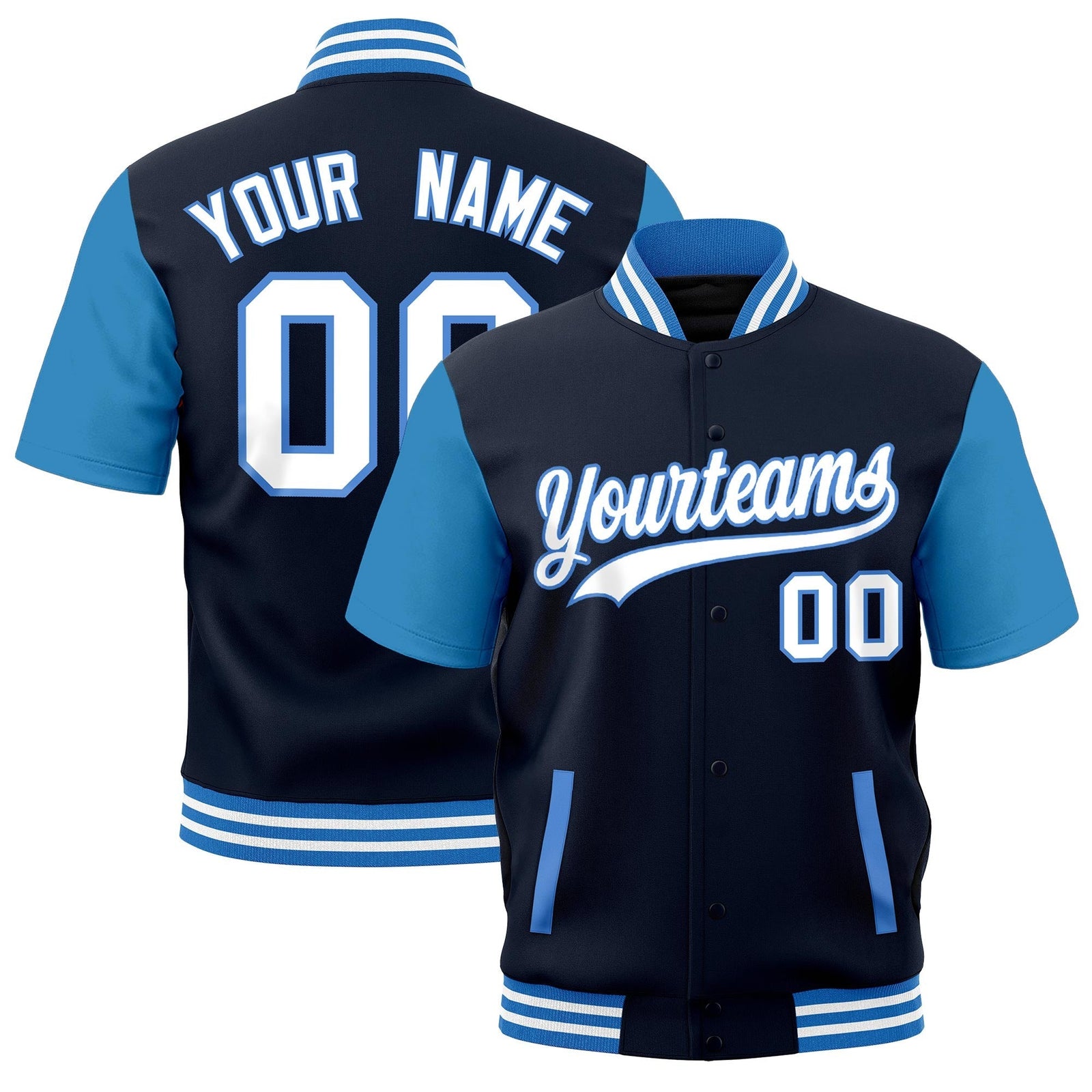 Custom Powder Blue White Full-Snap Classic Style Jacket| KXKSHOP