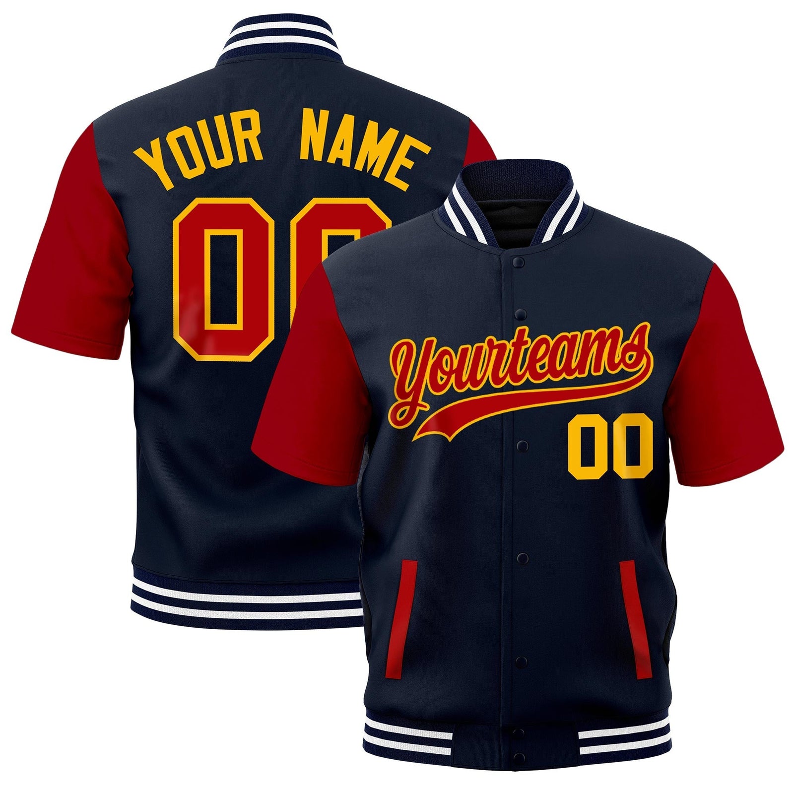 Custom Red Navy White Full-Snap Classic Style Jacket| KXKSHOP