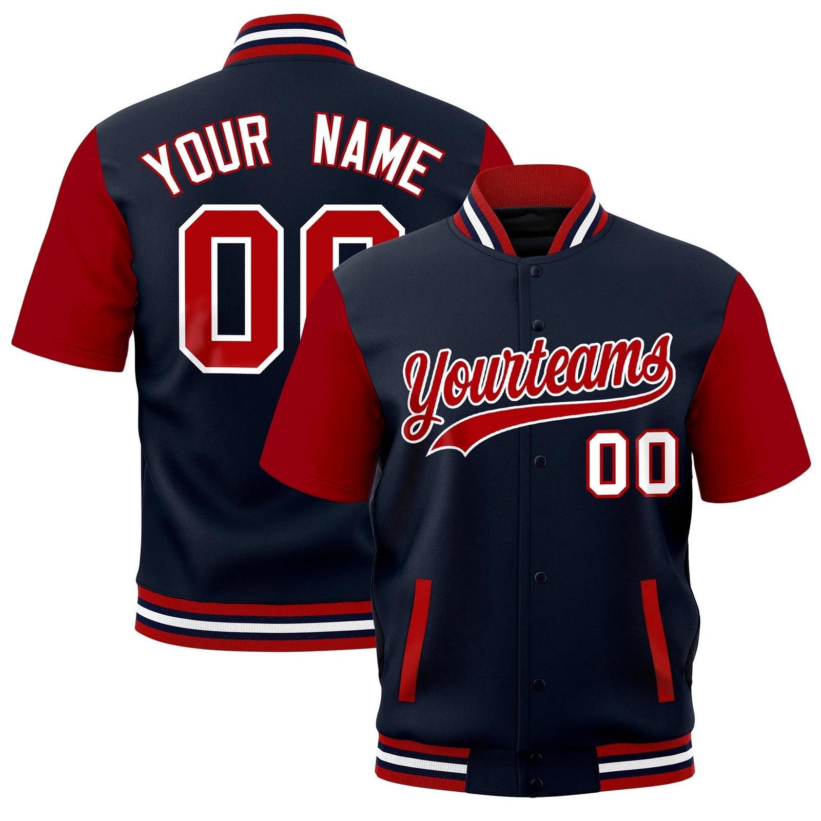 Custom Red Navy White Full-Snap Classic Style Jacket| KXKSHOP
