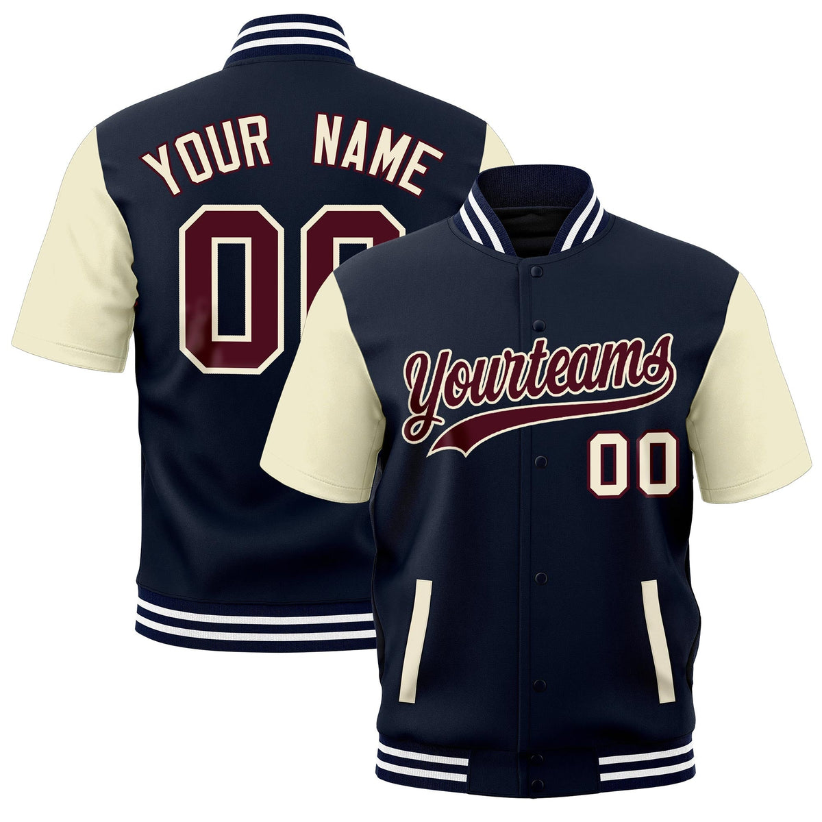 Custom Cream Navy White Full-Snap Classic Style Jacket| KXKSHOP