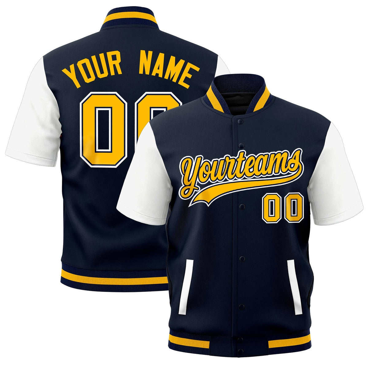 Custom White Navy Gold Full-Snap Classic Style Jacket| KXKSHOP