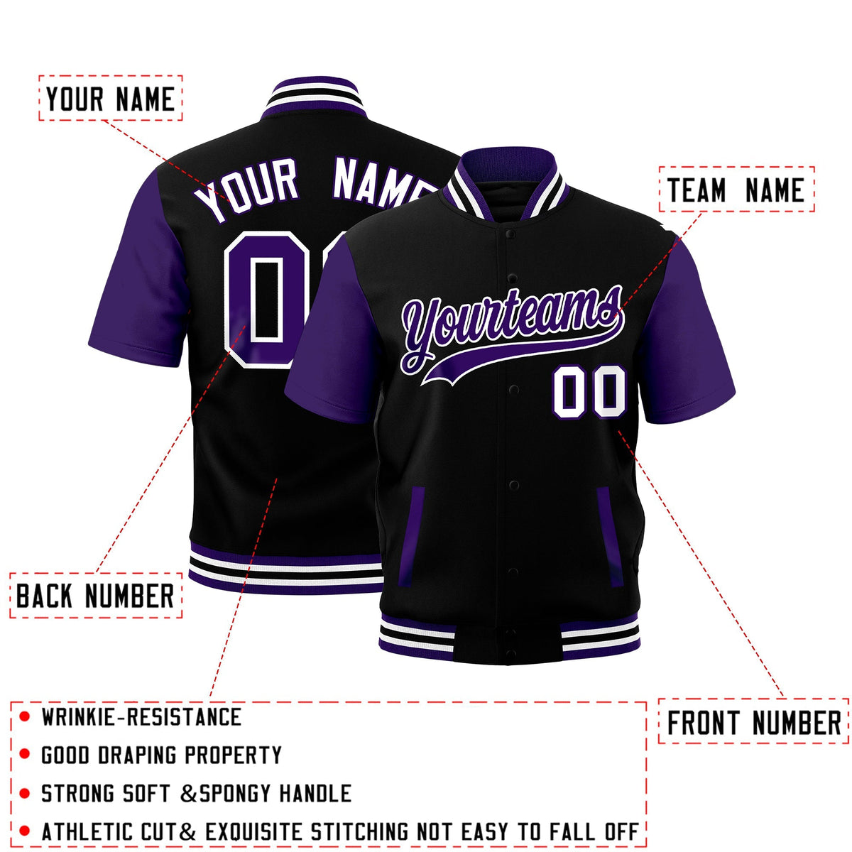 Custom Purple White Black Full-Snap Classic Style Jacket| KXKSHOP