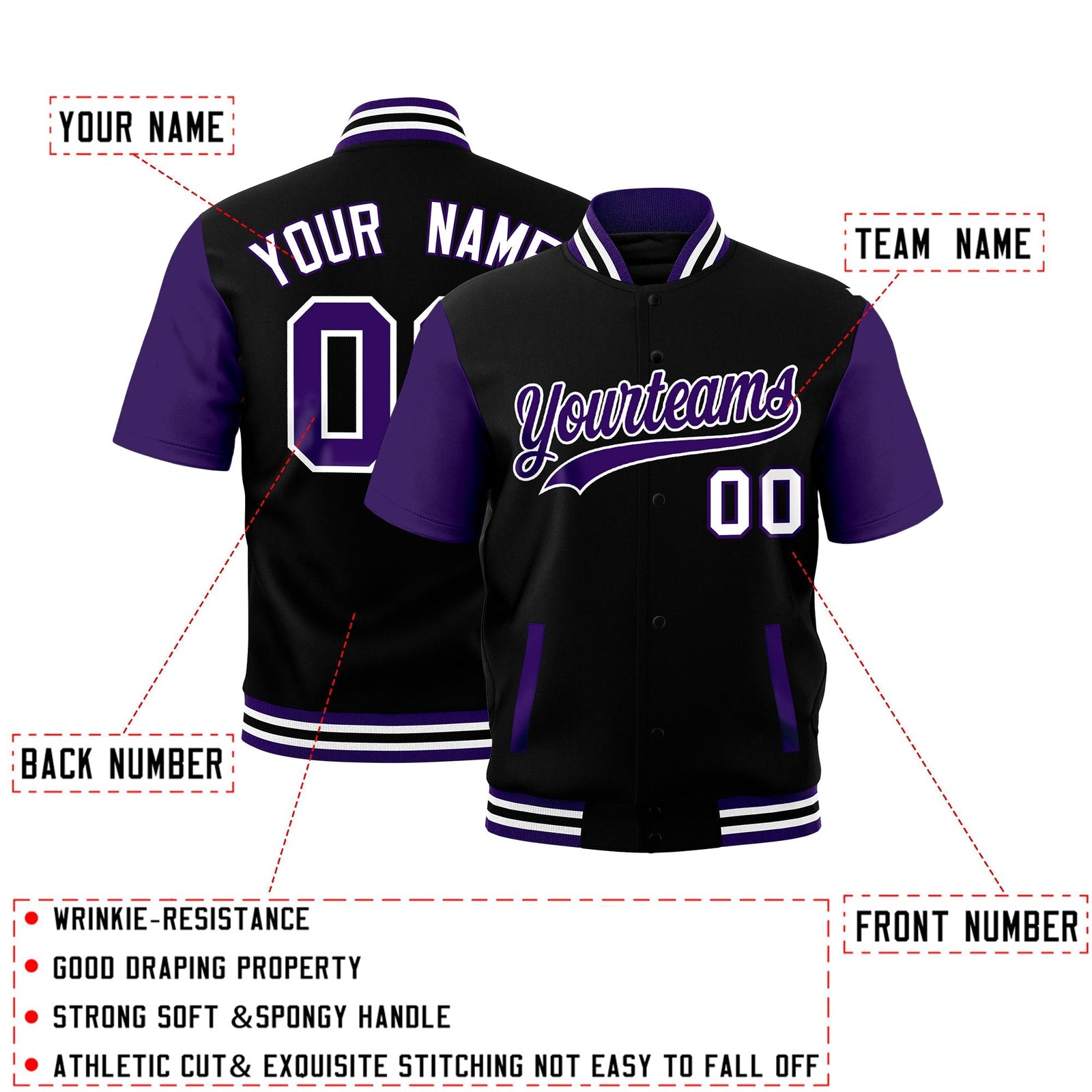 Custom Purple White Black Full-Snap Classic Style Jacket| KXKSHOP