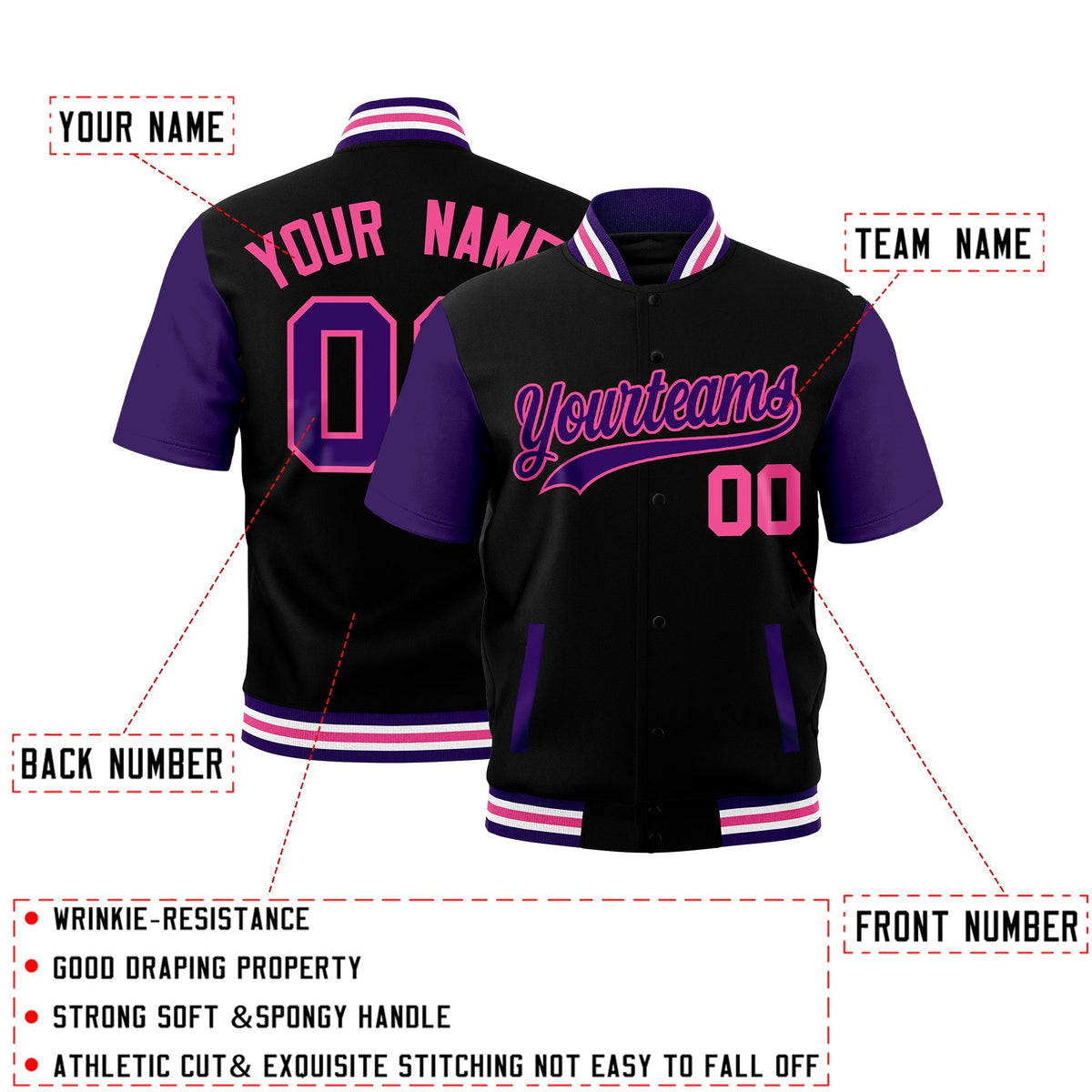 Custom Purple White Pink Full-Snap Classic Style Jacket| KXKSHOP