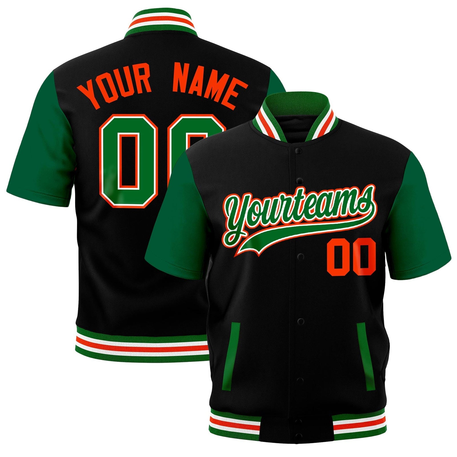 Custom Kelly Green White Orange Full-Snap Classic Style Jacket| KXKSHOP