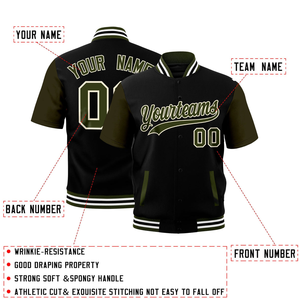 Custom Olive White Black Full-Snap Classic Style Jacket| KXKSHOP