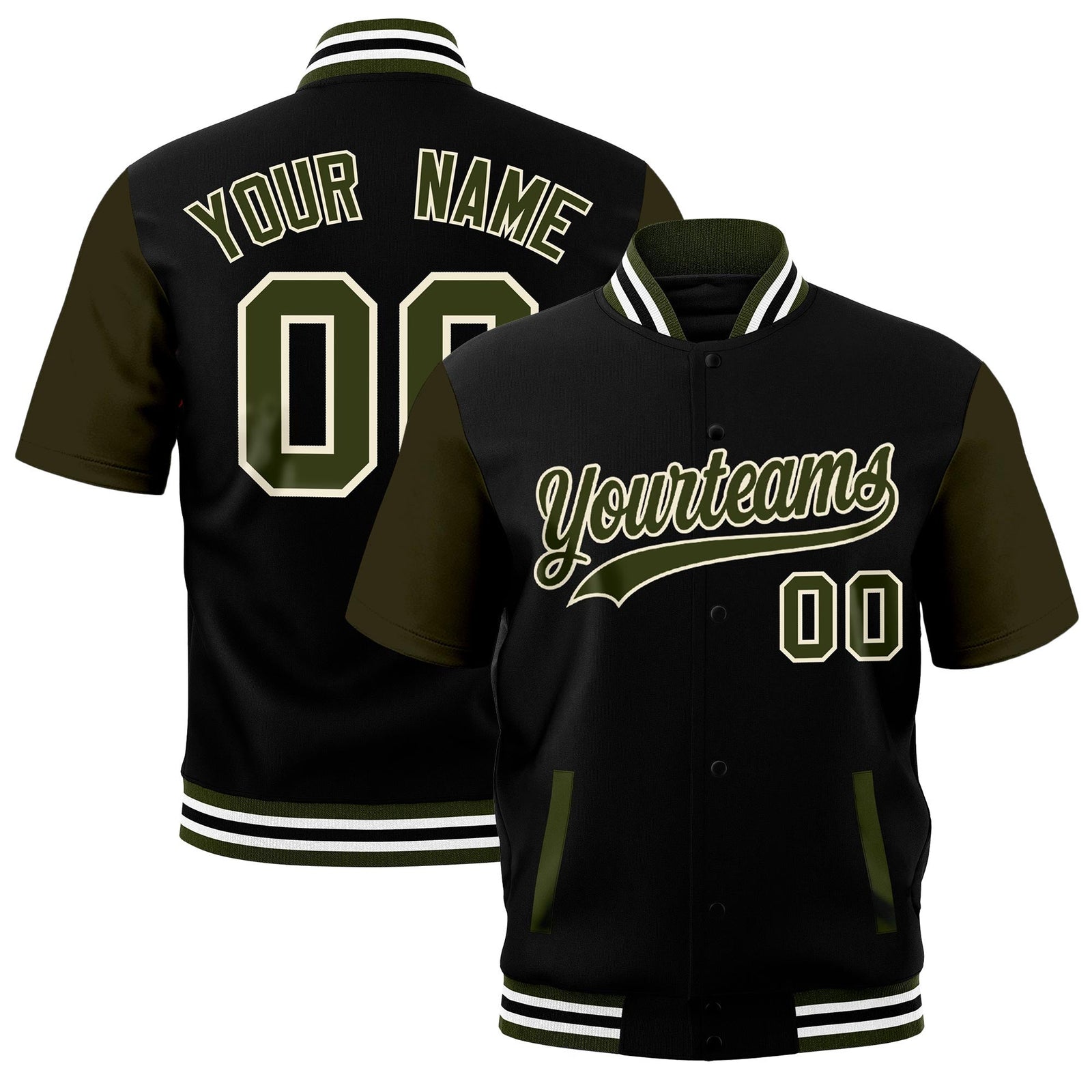 Custom Olive White Black Full-Snap Classic Style Jacket| KXKSHOP