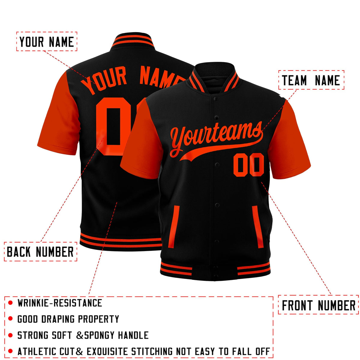 Custom Orange Black Full-Snap Classic Style Jacket| KXKSHOP