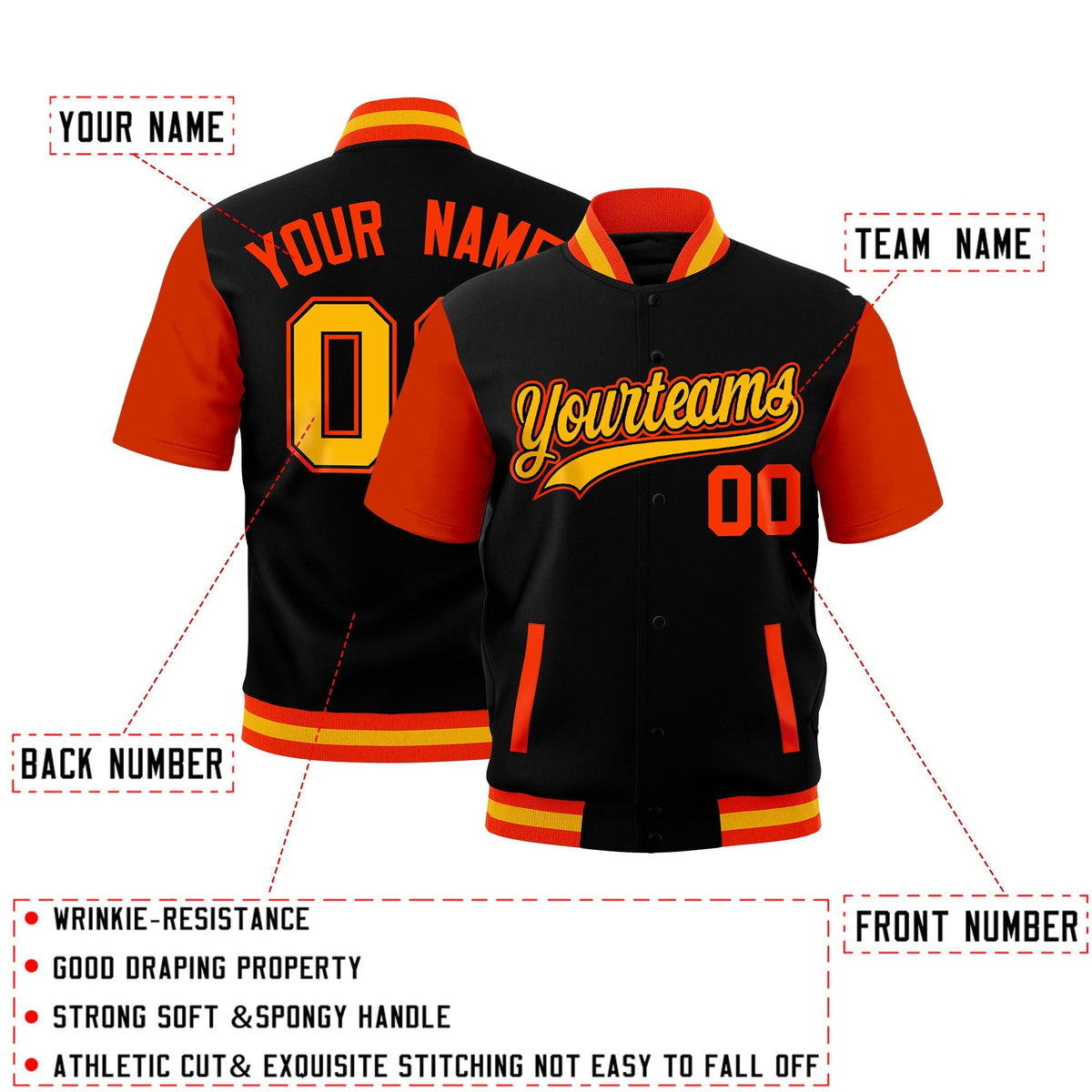 Custom Orange Gold Full-Snap Classic Style Jacket| KXKSHOP
