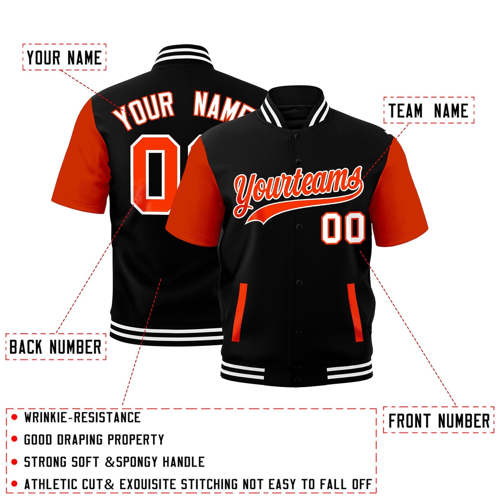 Custom Orange Black White Full-Snap Classic Style Jacket| KXKSHOP