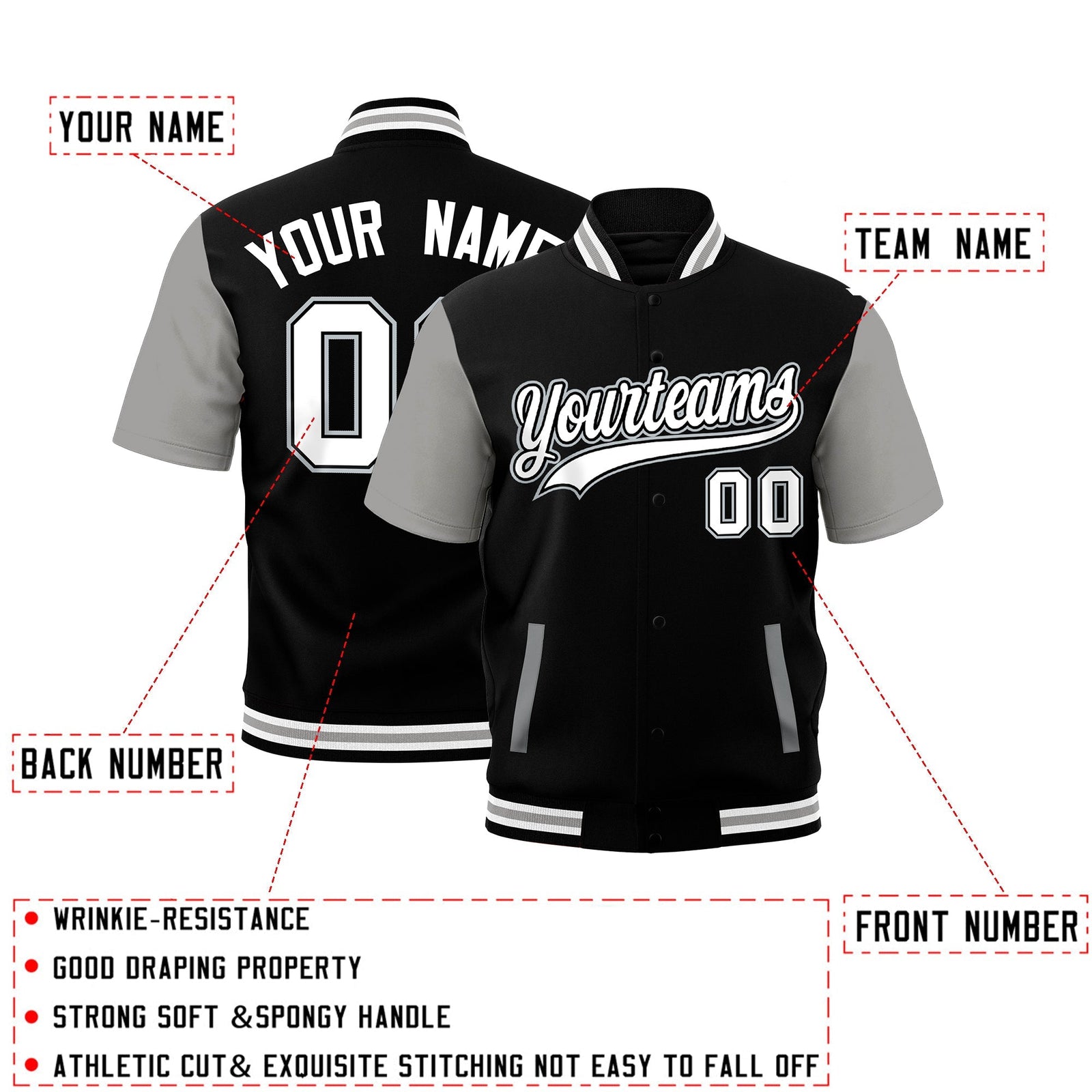 Custom Gray Black White Full-Snap Classic Style Jacket| KXKSHOP