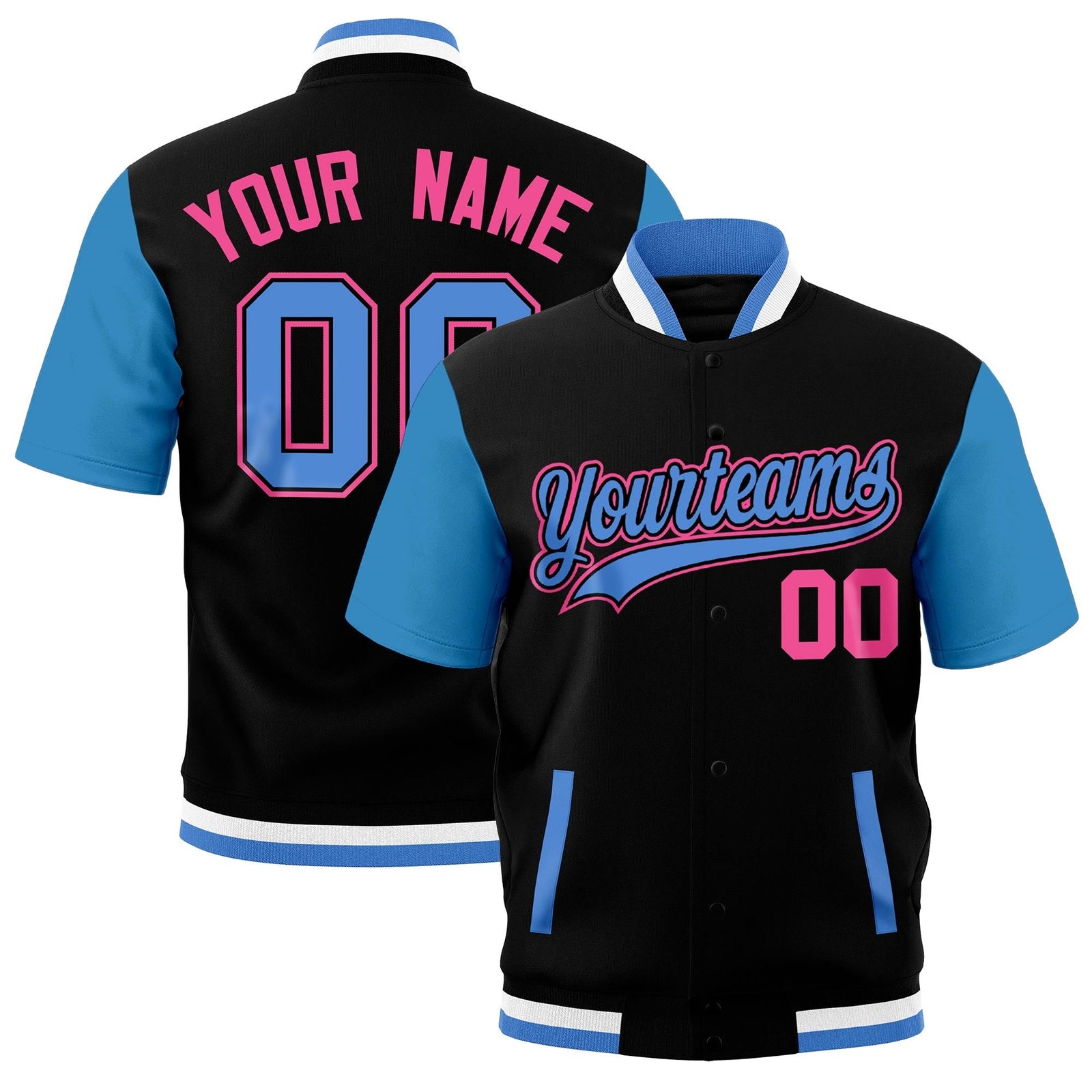 Custom Powder Blue Black White Full-Snap Classic Style Jacket| KXKSHOP