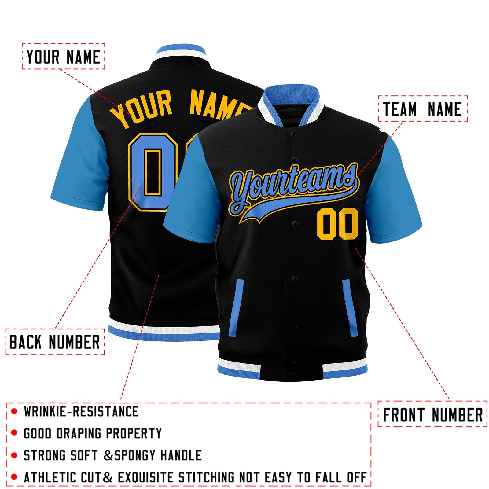 Custom Powder Blue Black White Full-Snap Classic Style Jacket| KXKSHOP
