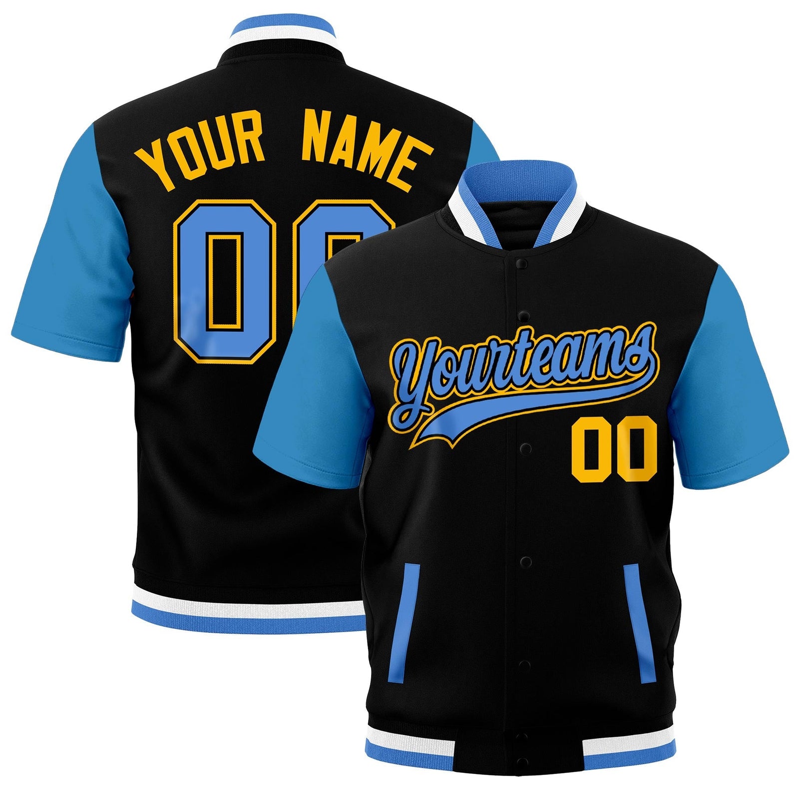 Custom Powder Blue Black White Full-Snap Classic Style Jacket| KXKSHOP