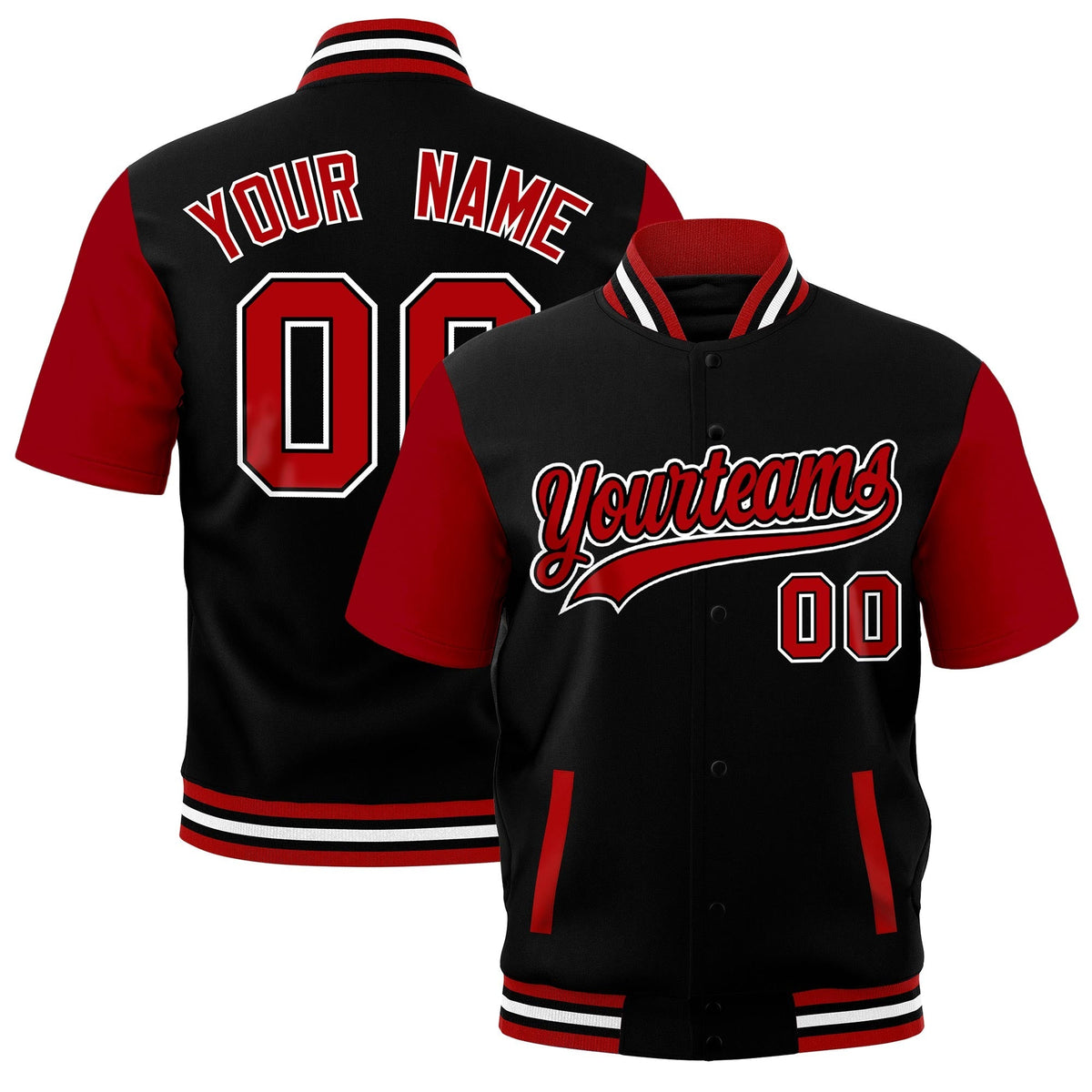 Custom Red Black White Full-Snap Classic Style Jacket| KXKSHOP
