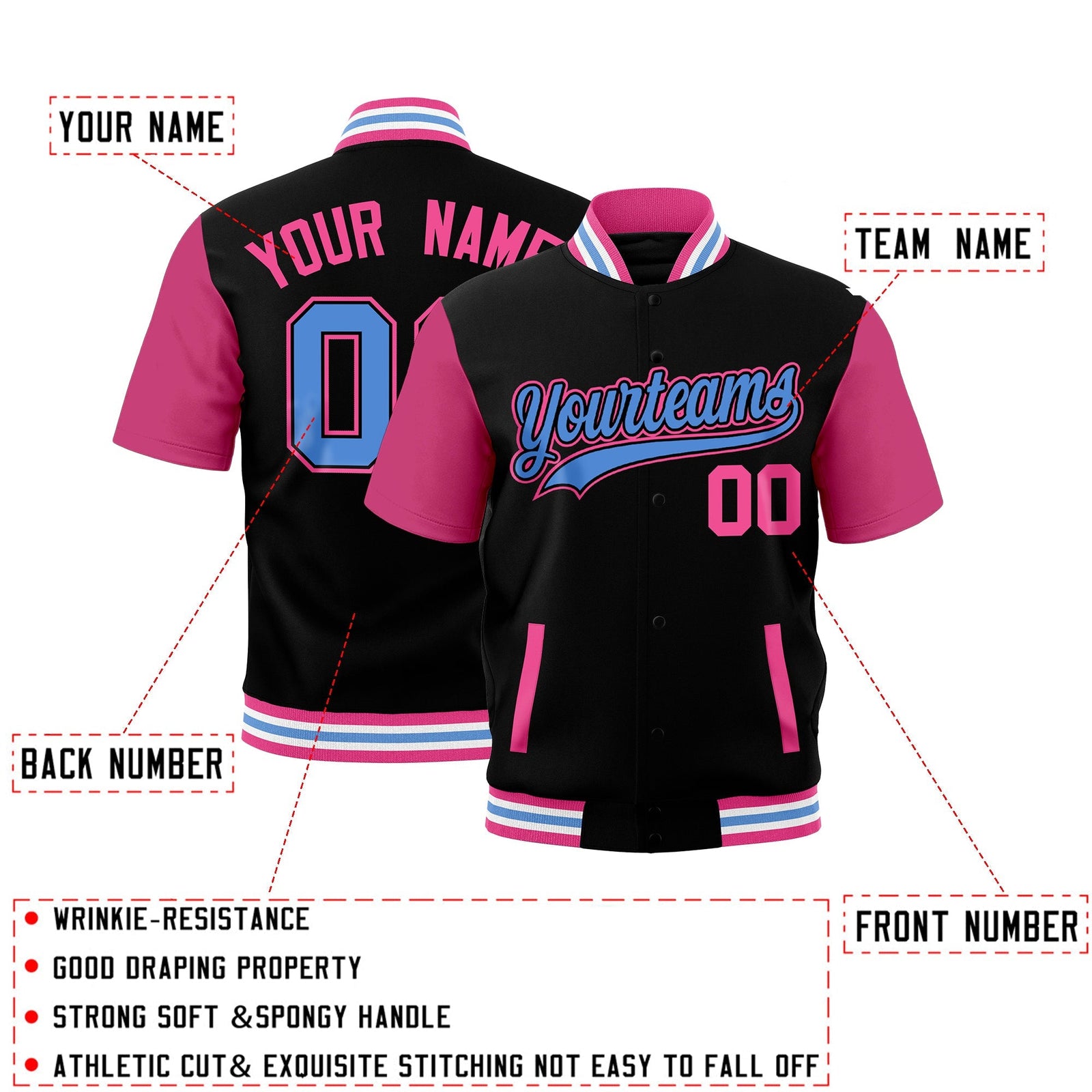 Custom Pink White Powder Blue Full-Snap Classic Style Jacket| KXKSHOP