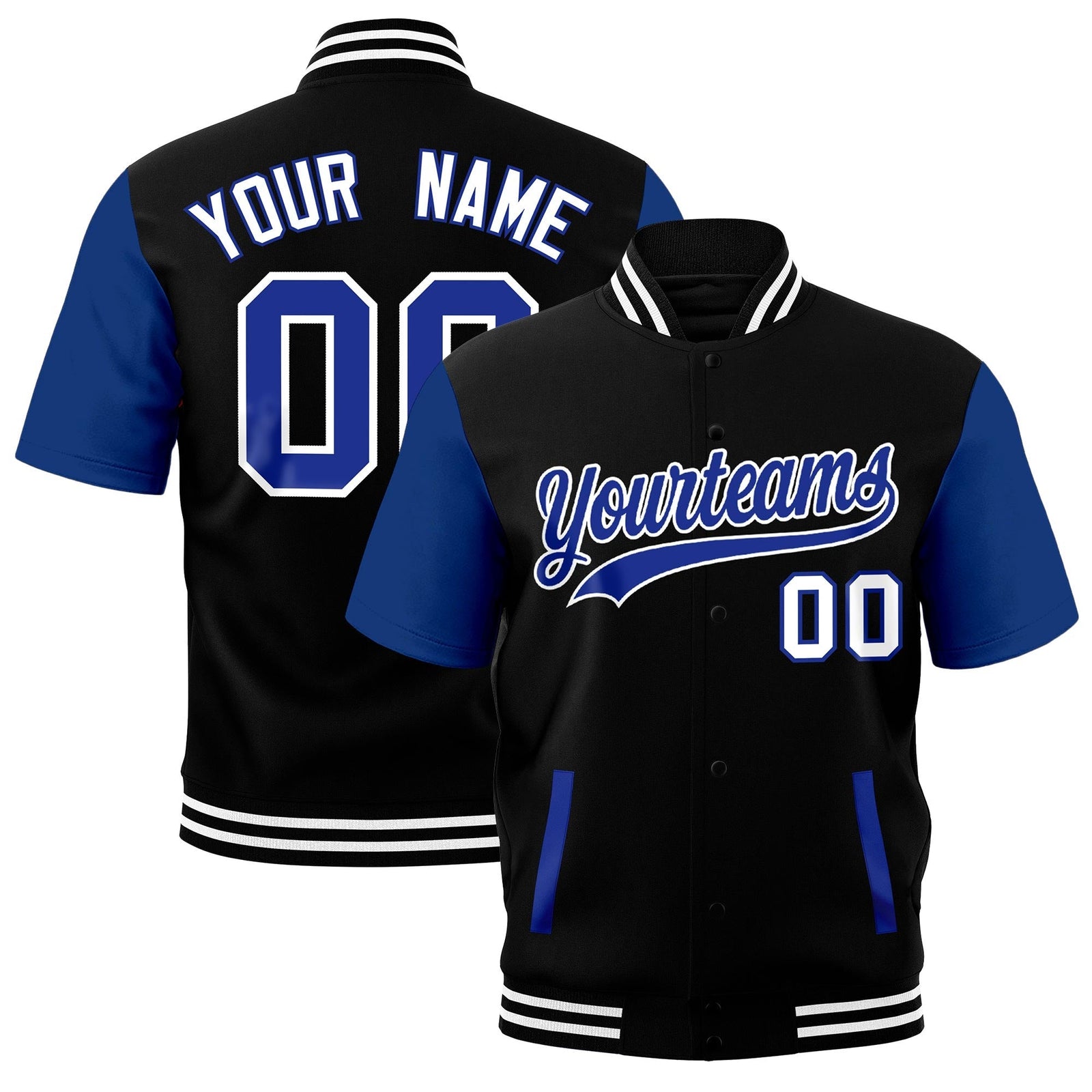 Custom Royal Blue Black White Full-Snap Classic Style Jacket| KXKSHOP