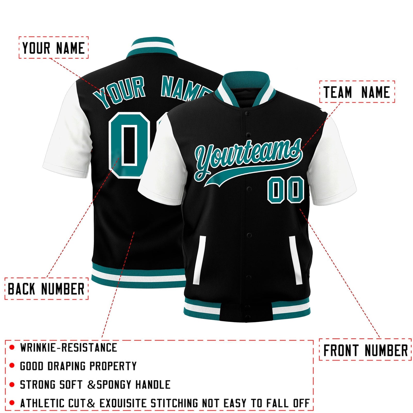Custom White Teal Full-Snap Classic Style Jacket| KXKSHOP
