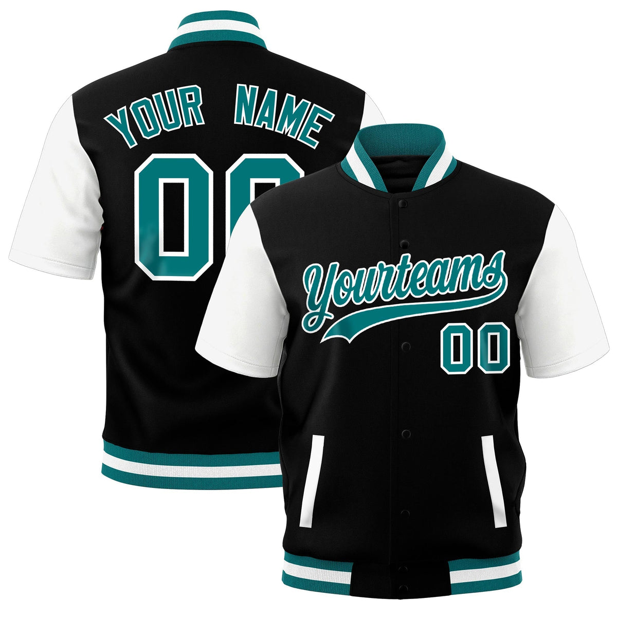 Custom White Teal Full-Snap Classic Style Jacket| KXKSHOP