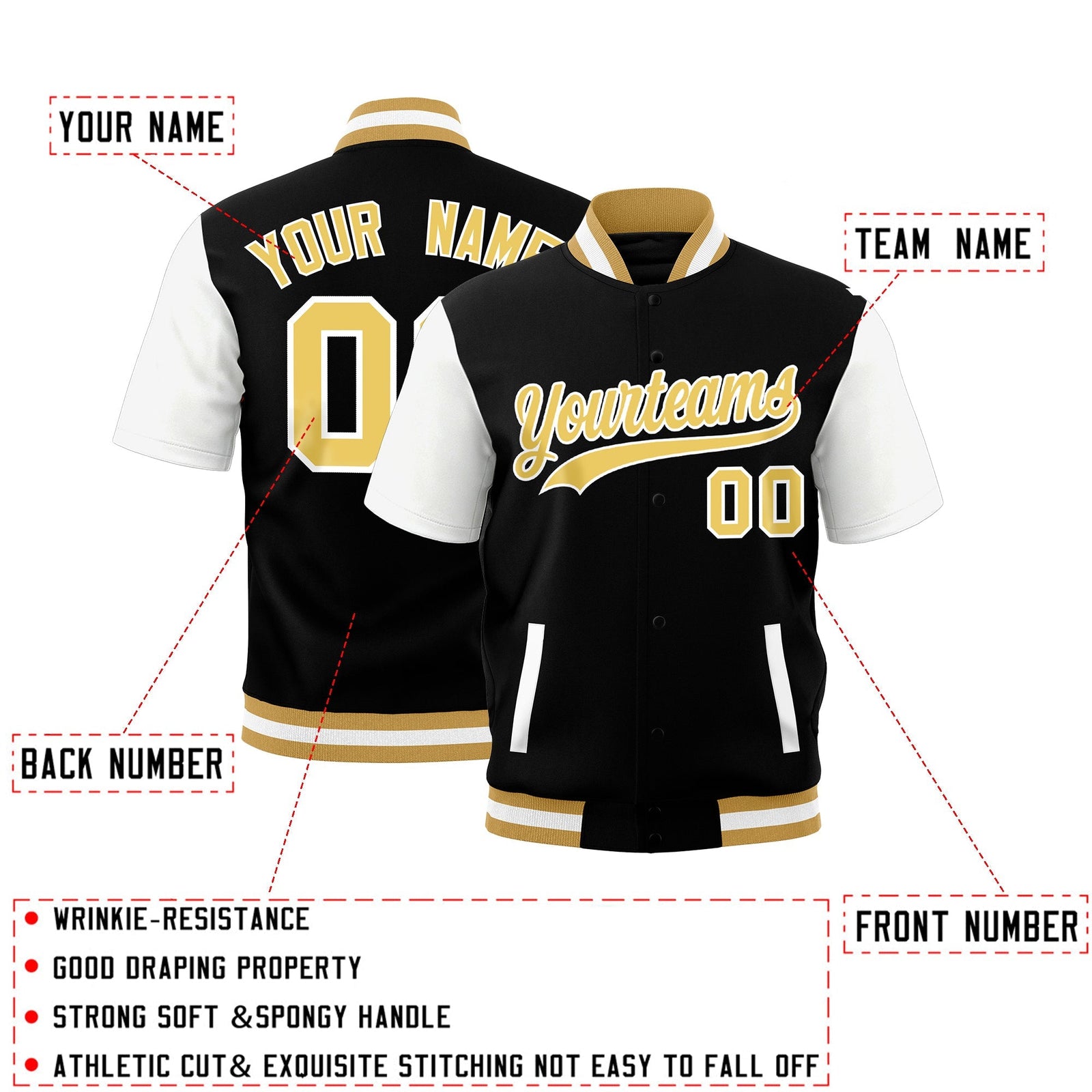 Custom White Old Gold Full-Snap Classic Style Jacket| KXKSHOP