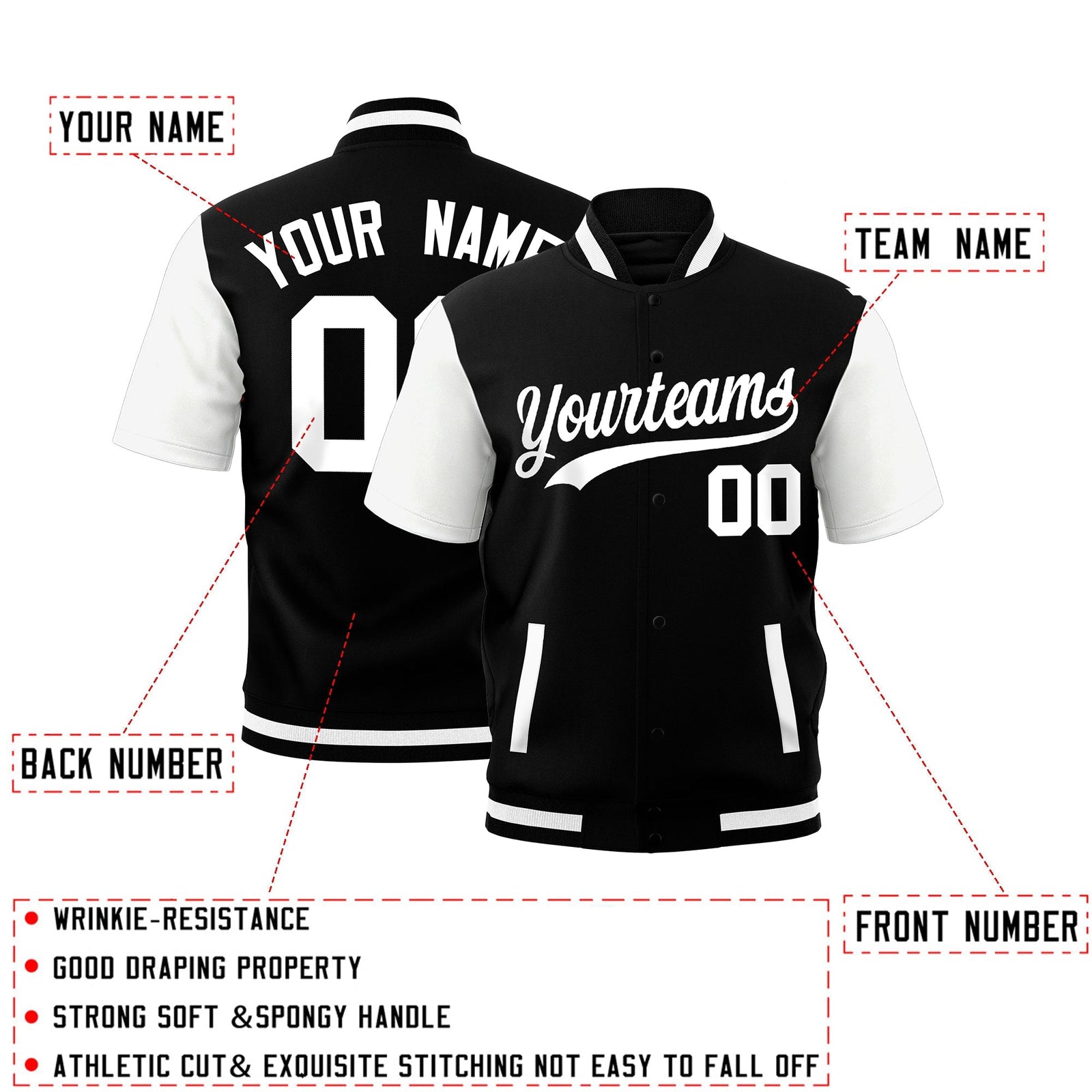 Custom White Black Full-Snap Classic Style Jacket| KXKSHOP