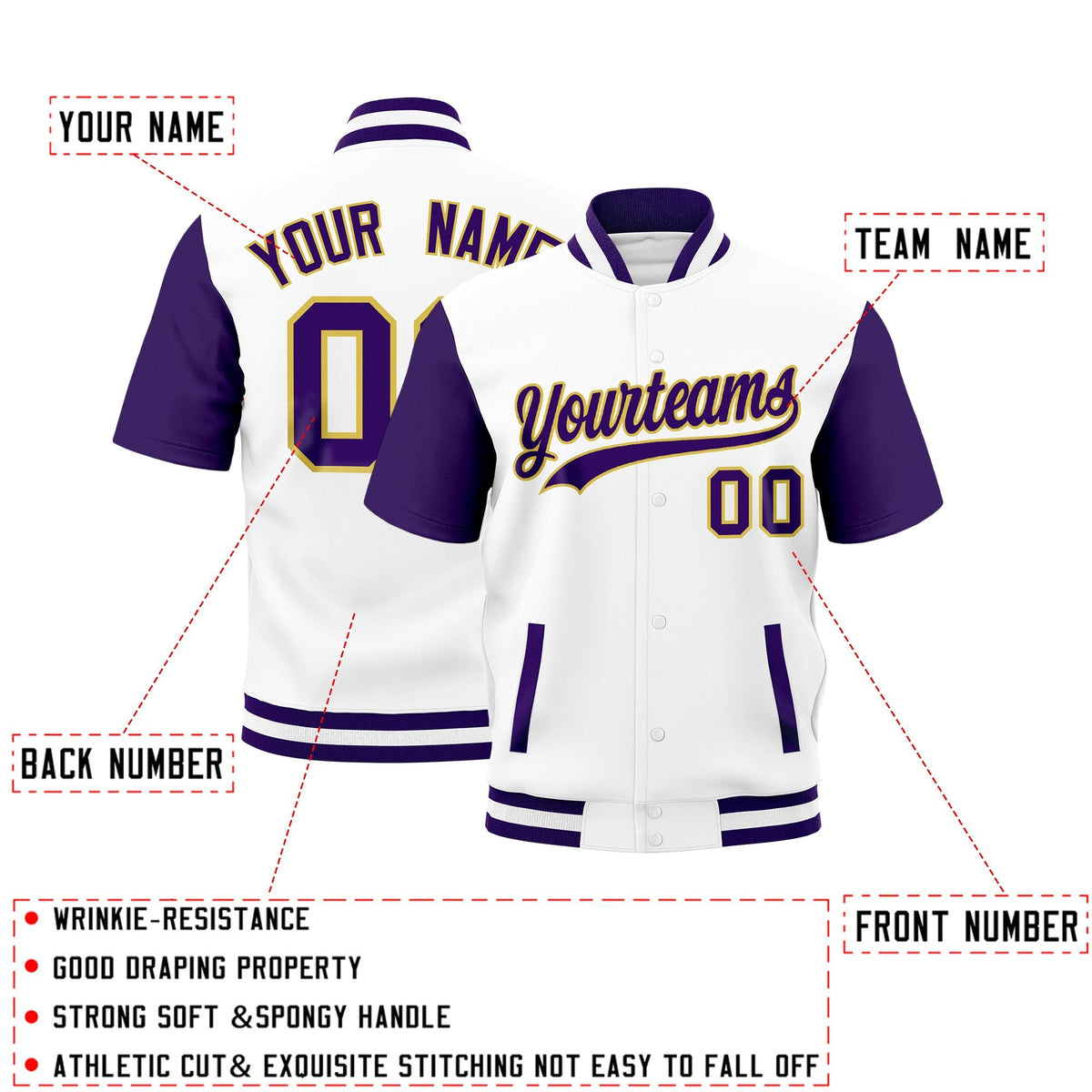 Custom Purple White Full-Snap Classic Style Jacket| KXKSHOP