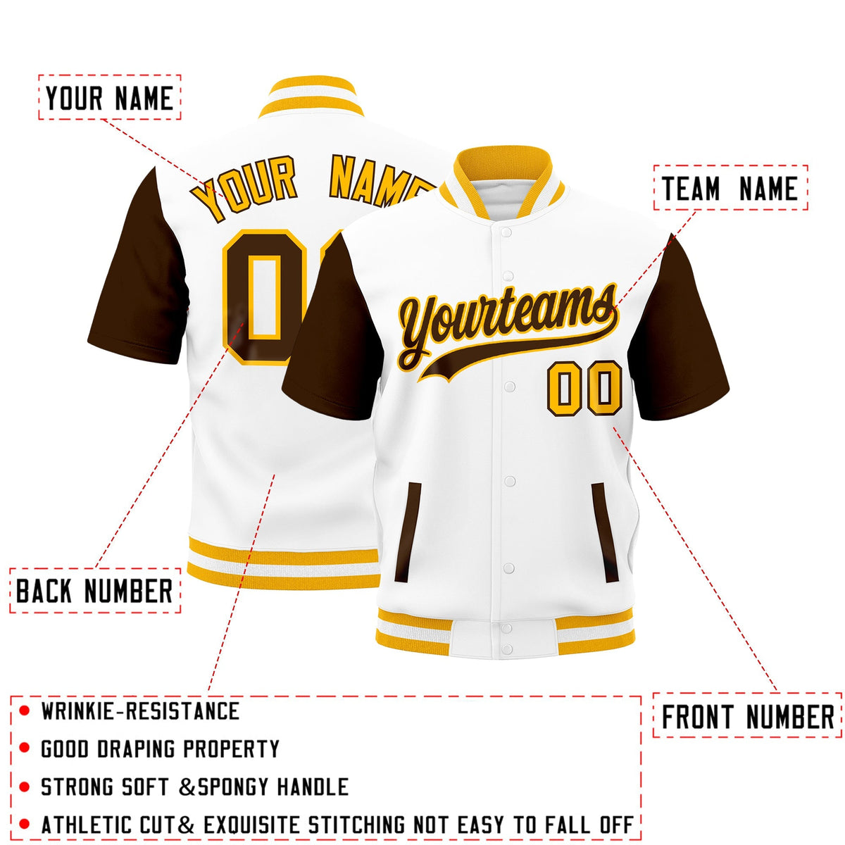 Custom Brown Gold White Full-Snap Classic Style Jacket| KXKSHOP