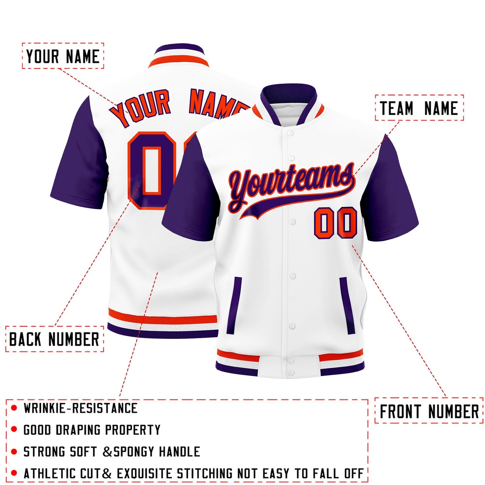 Custom Purple Orange White Full-Snap Classic Style Jacket| KXKSHOP