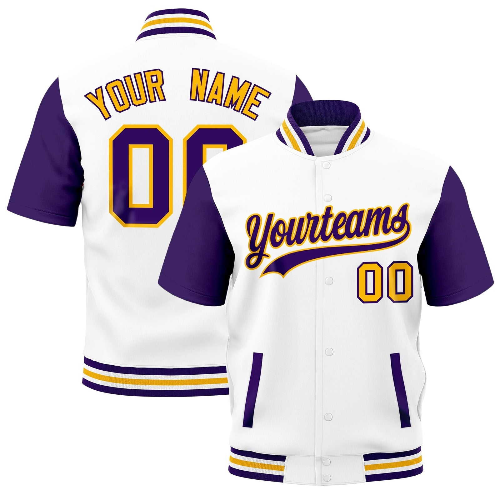 Custom Purple White Gold Full-Snap Classic Style Jacket| KXKSHOP