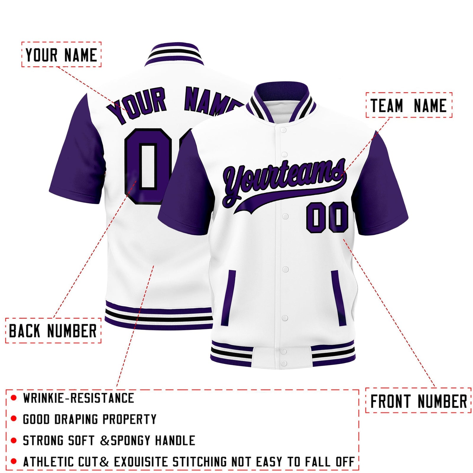 Custom Purple White Black Full-Snap Classic Style Jacket| KXKSHOP