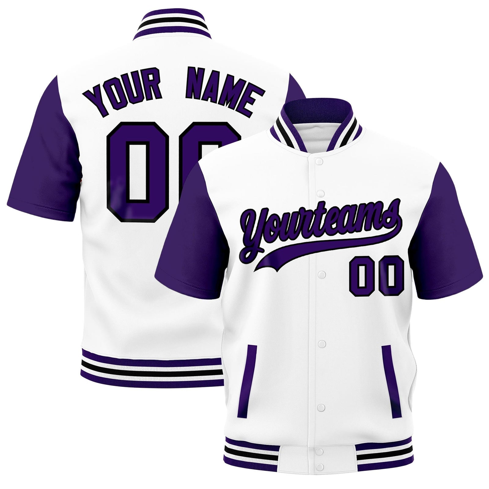 Custom Purple White Black Full-Snap Classic Style Jacket| KXKSHOP