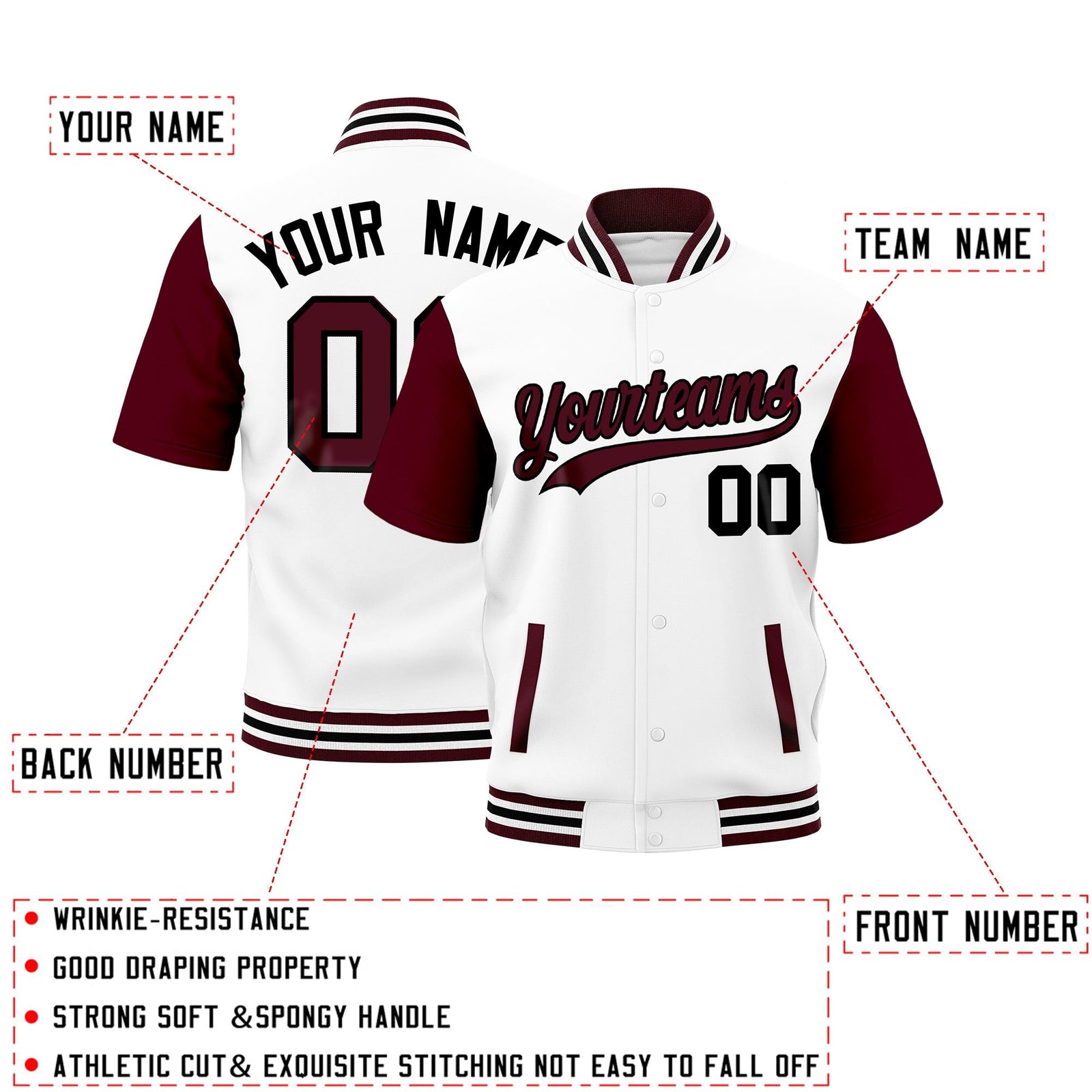 Custom Gray Crimson White Full-Snap Classic Style Jacket| KXKSHOP