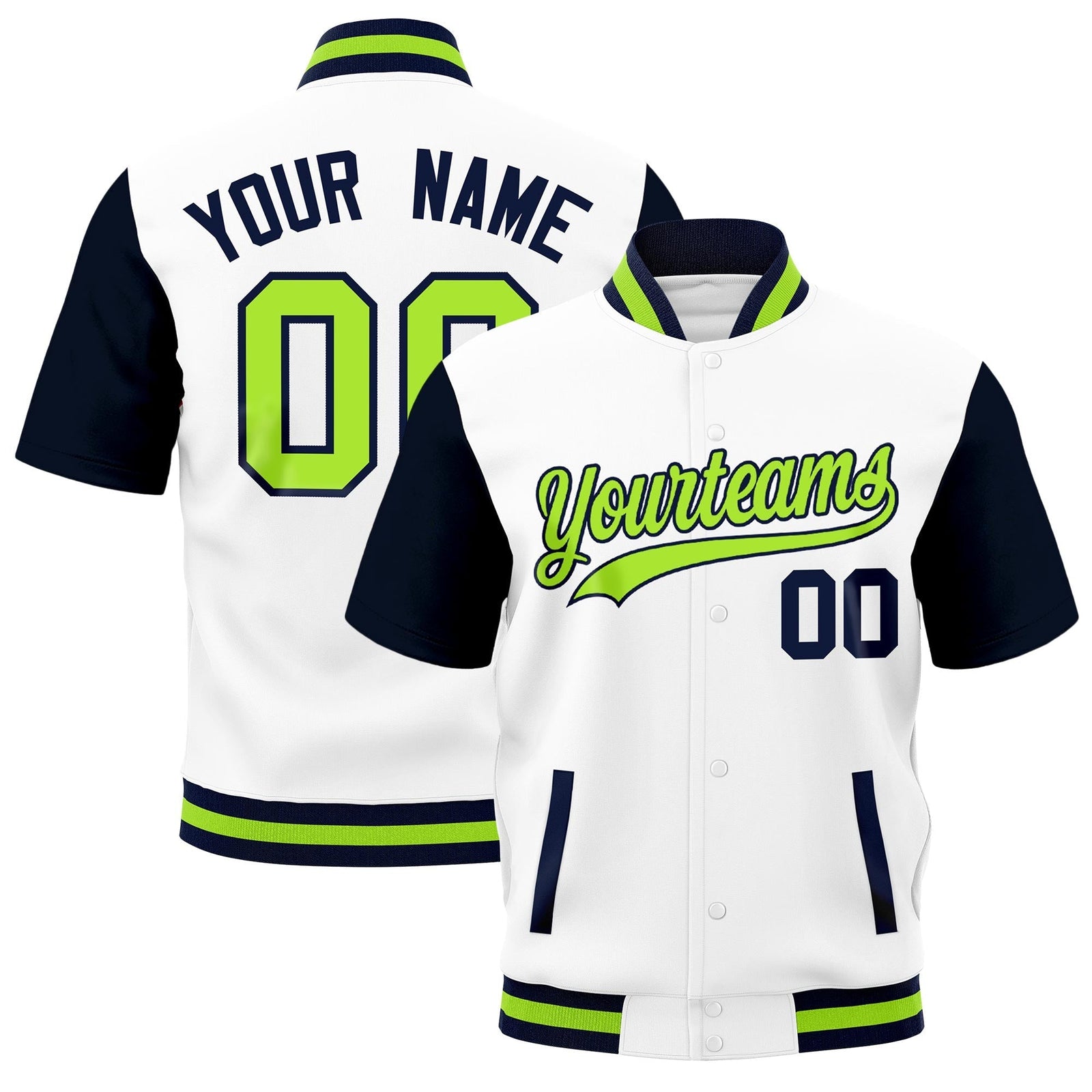 Custom Navy Neon Green Full-Snap Classic Style Jacket| KXKSHOP