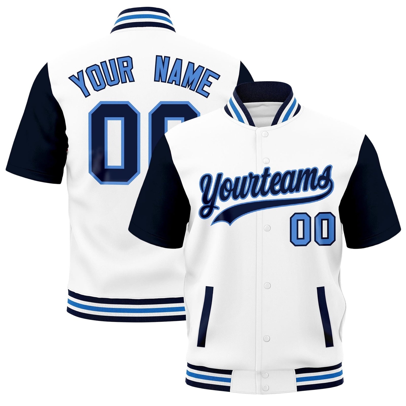 Custom Navy White Powder Blue Full-Snap Classic Style Jacket| KXKSHOP