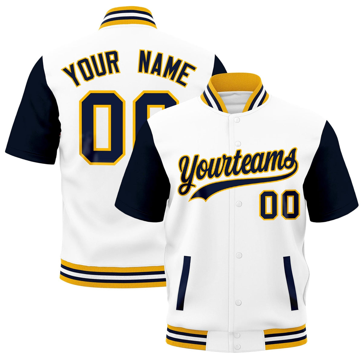 Custom Gold Navy White Full-Snap Classic Style Jacket| KXKSHOP
