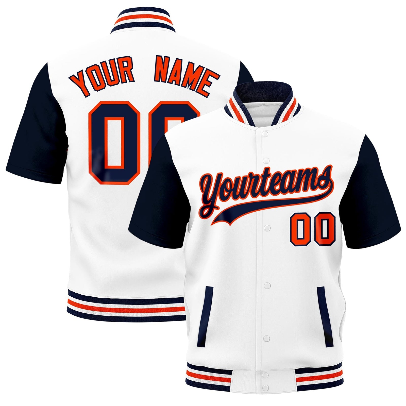 Custom Navy White Orange Full-Snap Classic Style Jacket| KXKSHOP