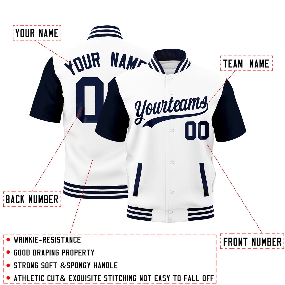Custom Navy White Full-Snap Classic Style Jacket| KXKSHOP
