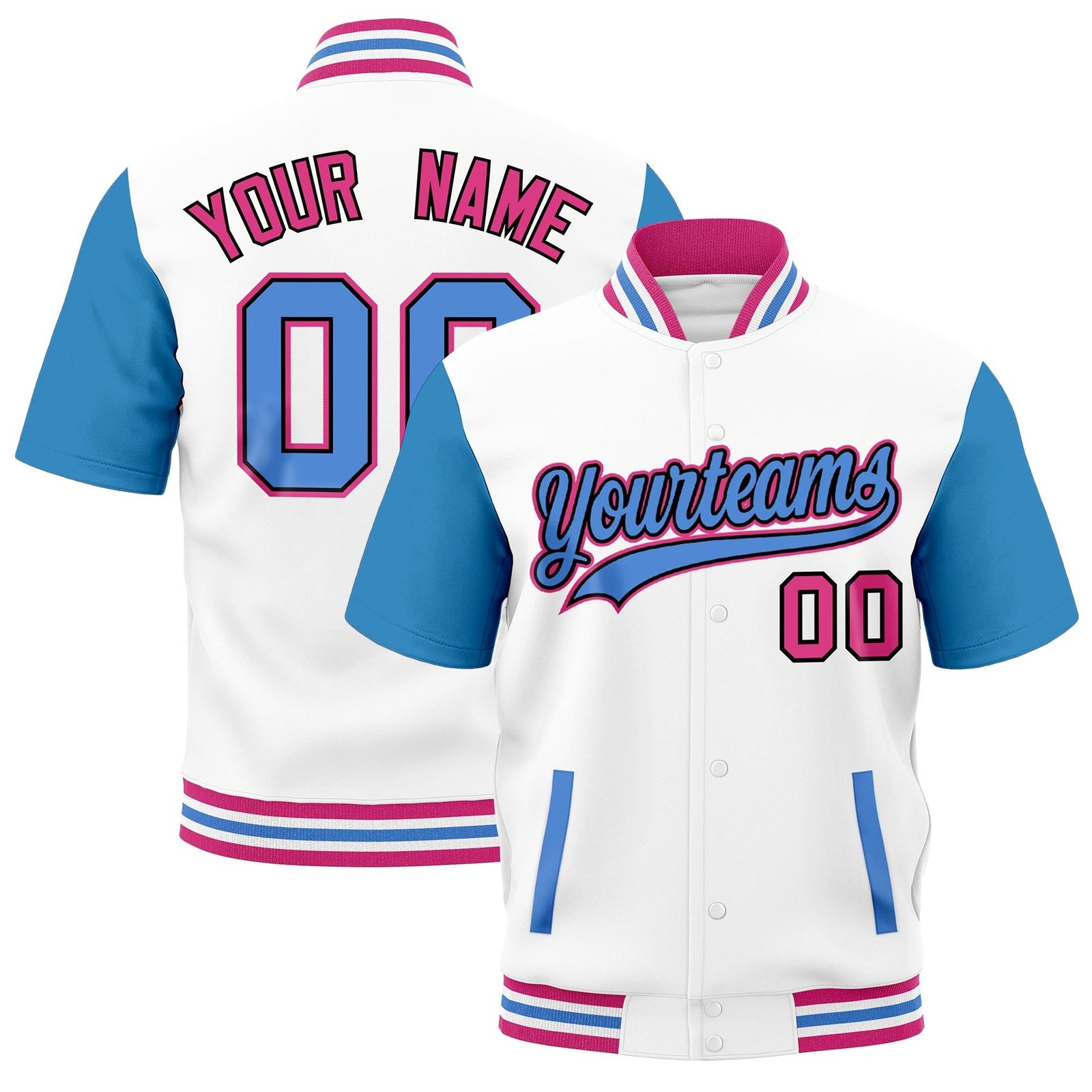 Custom Powder Blue Pink White Full-Snap Classic Style Jacket| KXKSHOP
