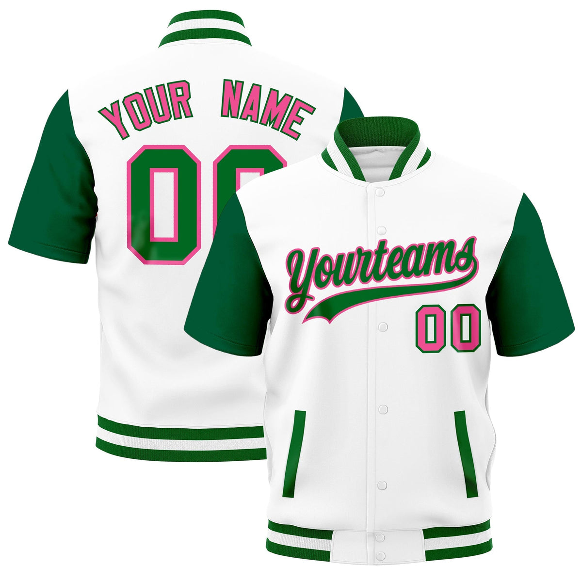 Custom Kelly Green White Full-Snap Classic Style Jacket| KXKSHOP