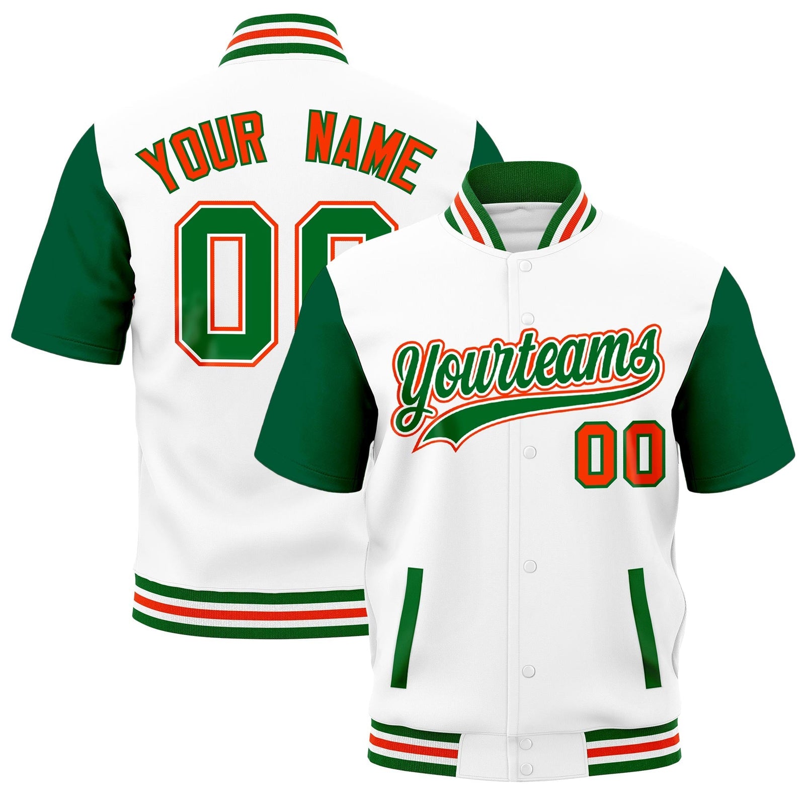 Custom Kelly Green White Orange Full-Snap Classic Style Jacket| KXKSHOP