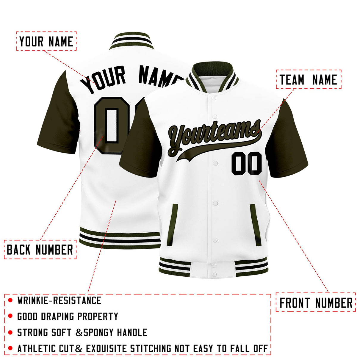 Custom Olive White Black Full-Snap Classic Style Jacket| KXKSHOP
