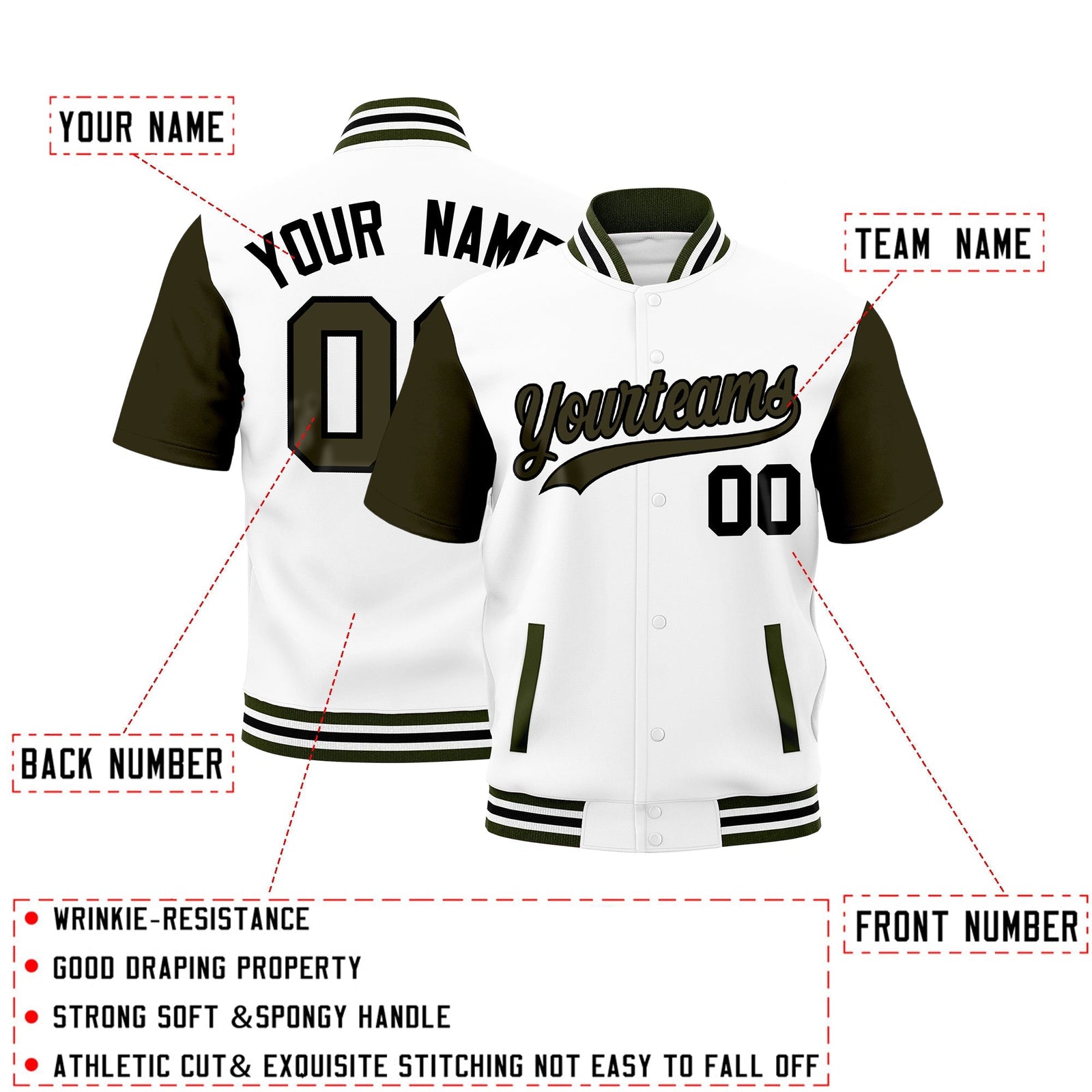 Custom Olive White Black Full-Snap Classic Style Jacket| KXKSHOP