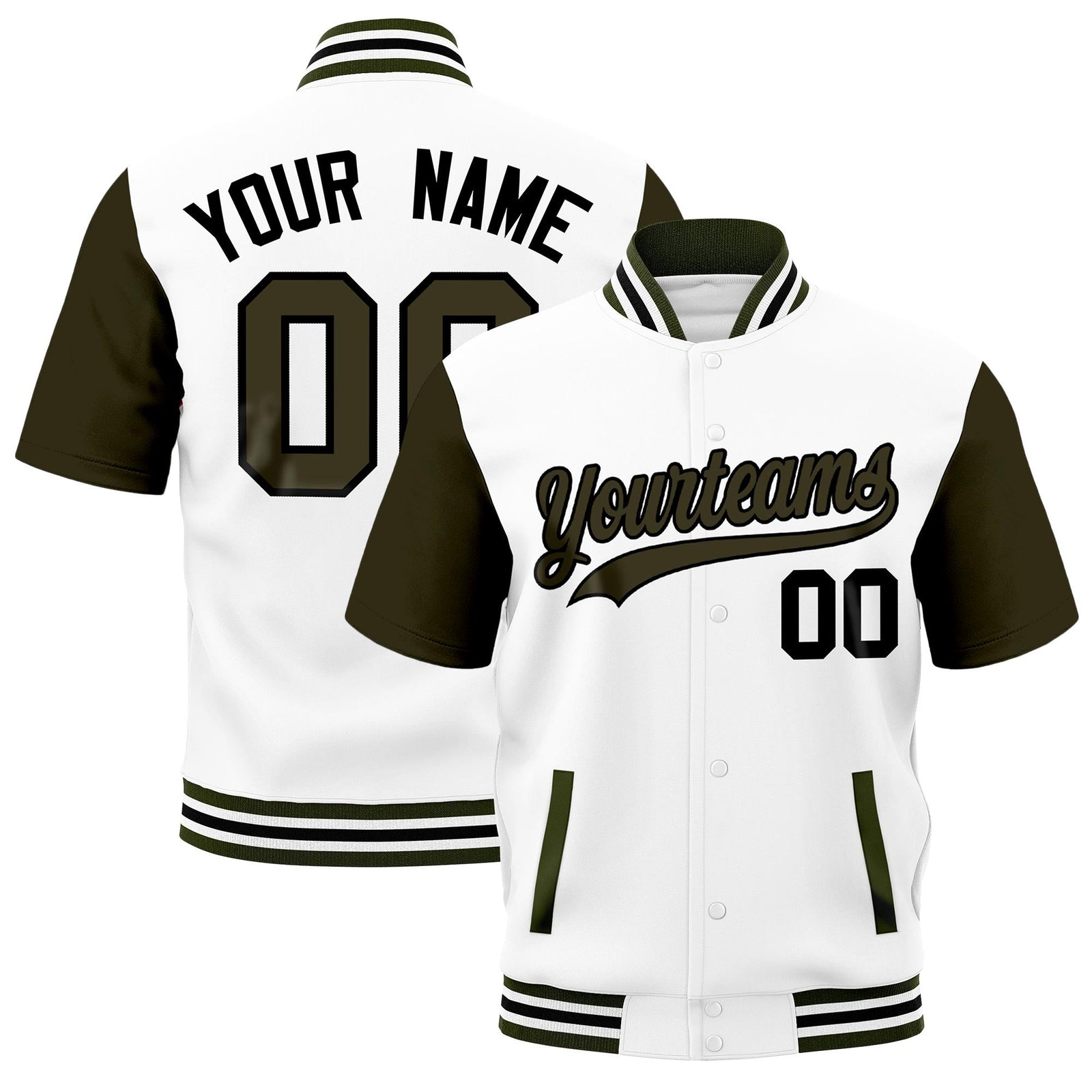 Custom Olive White Black Full-Snap Classic Style Jacket| KXKSHOP