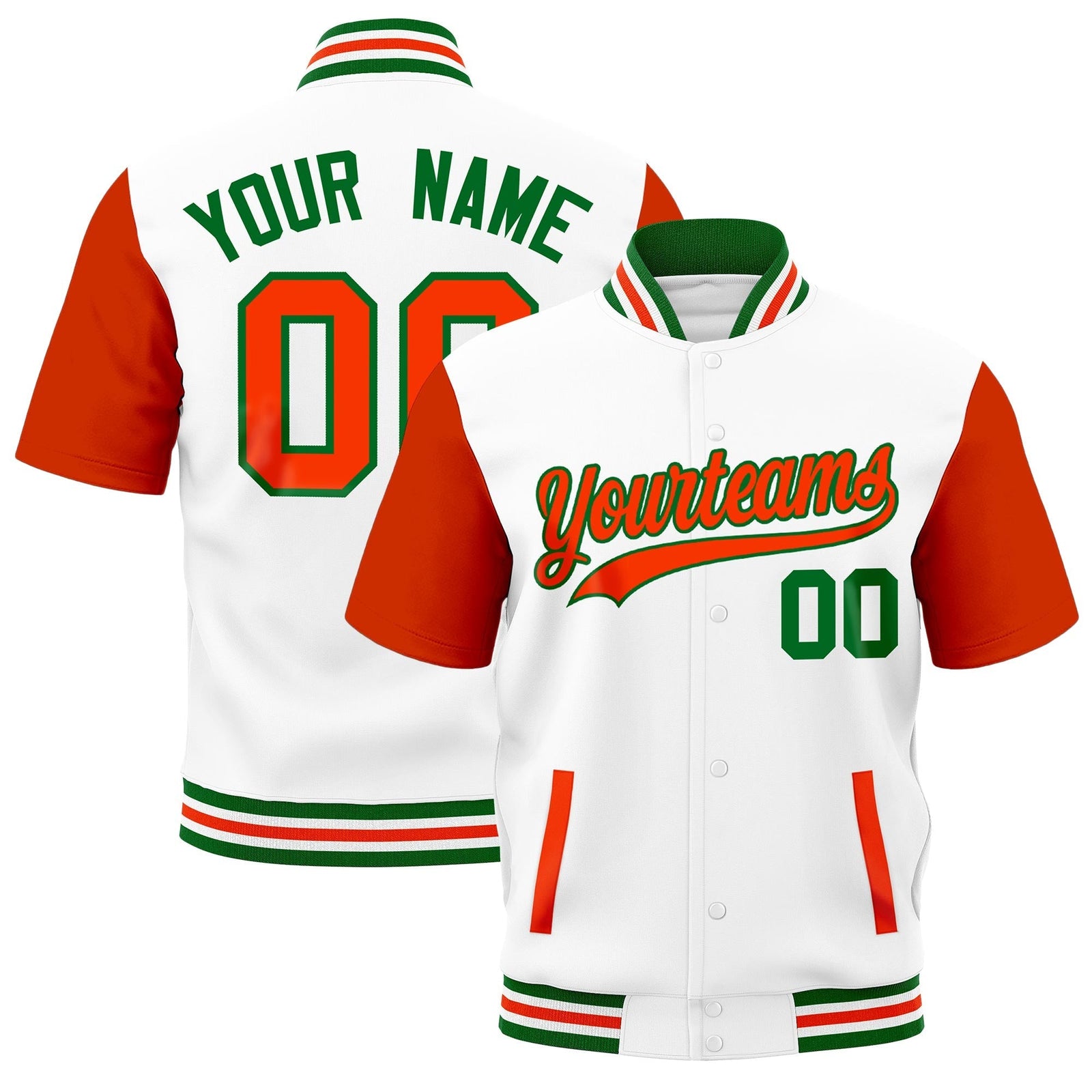 Custom Orange Kelly Green White Full-Snap Classic Style Jacket| KXKSHOP