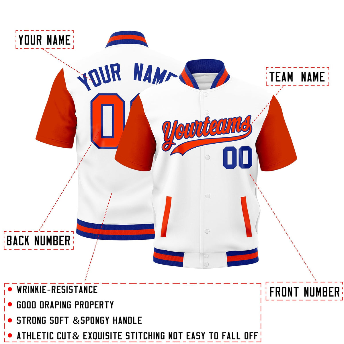 Custom Orange Royal Blue Full-Snap Classic Style Jacket| KXKSHOP