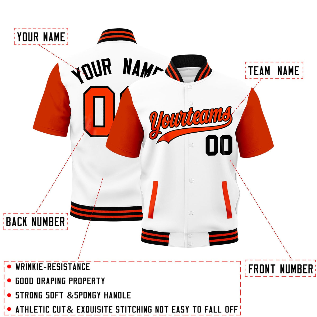 Custom Orange Black Full-Snap Classic Style Jacket| KXKSHOP