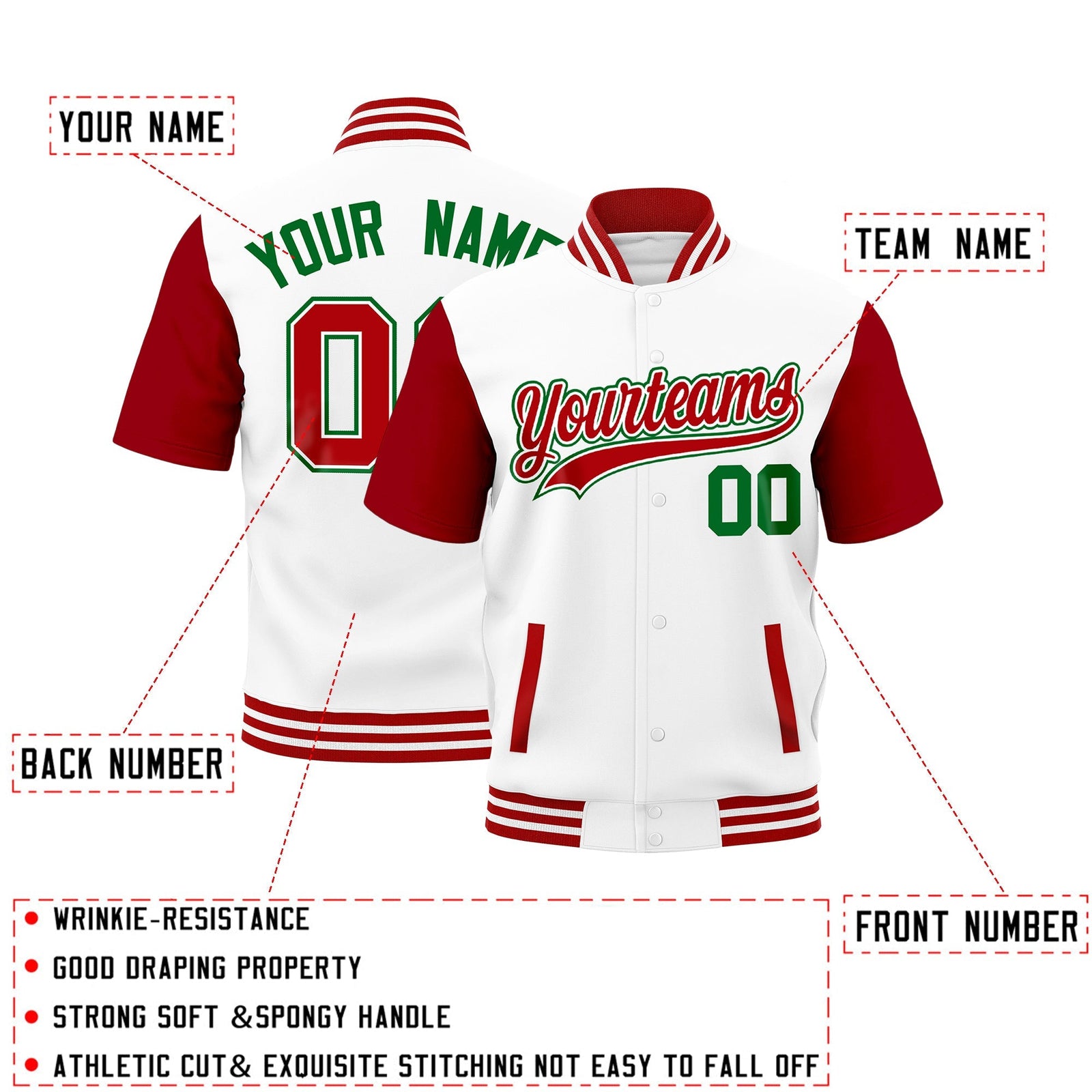 Custom Red White Full-Snap Classic Style Jacket| KXKSHOP